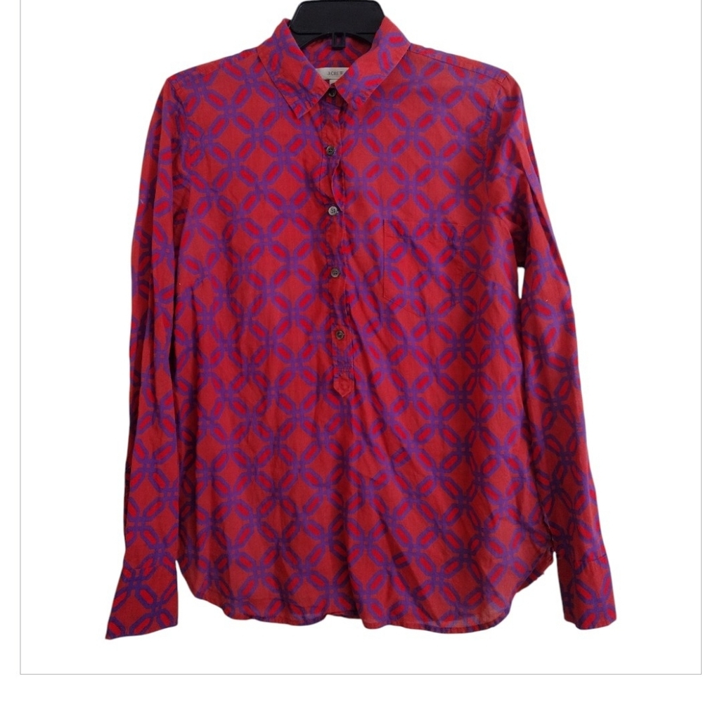 J. Crew Cotton Mosaic Purple Red Orange Ratto Geo Print Top Size 10